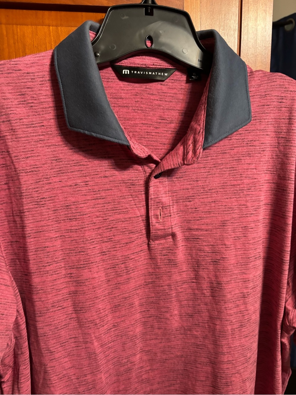Travis Mathew Heathered Maroon Polo with Navy Collar